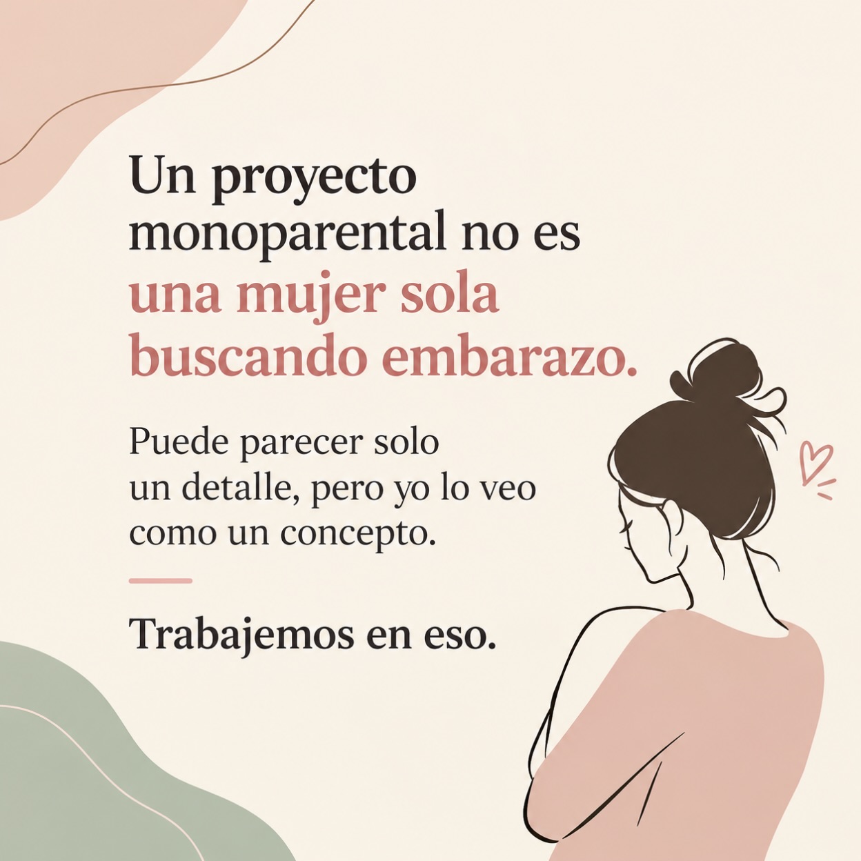 Un proyecto monoparental no es una mujer sola buscando embarazo.

Sí, son palabras. Y son conceptos. Y los conceptos construyen miradas, generan representaciones e influyen en cómo acompañamos a quienes consultan.

La mujer que se decide por la maternidad en proyecto monoparental suele estar rodeada de una tribu que la acompaña! Muy lejos de estar sola.

Yo las veo como mujeres valientes que se animan a un proyecto hermoso y desafiante.

Cuidemos las palabras.
Construimos conceptos.
Trabajemos en eso.

#ReproducciónAsistida #MaternidadMonoparental #DiversidadFamiliar #LenguajeInclusivo